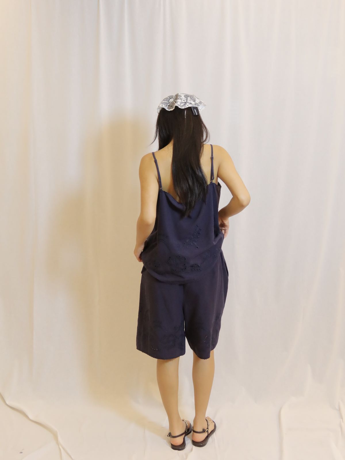 Navy Embroidered Shorts