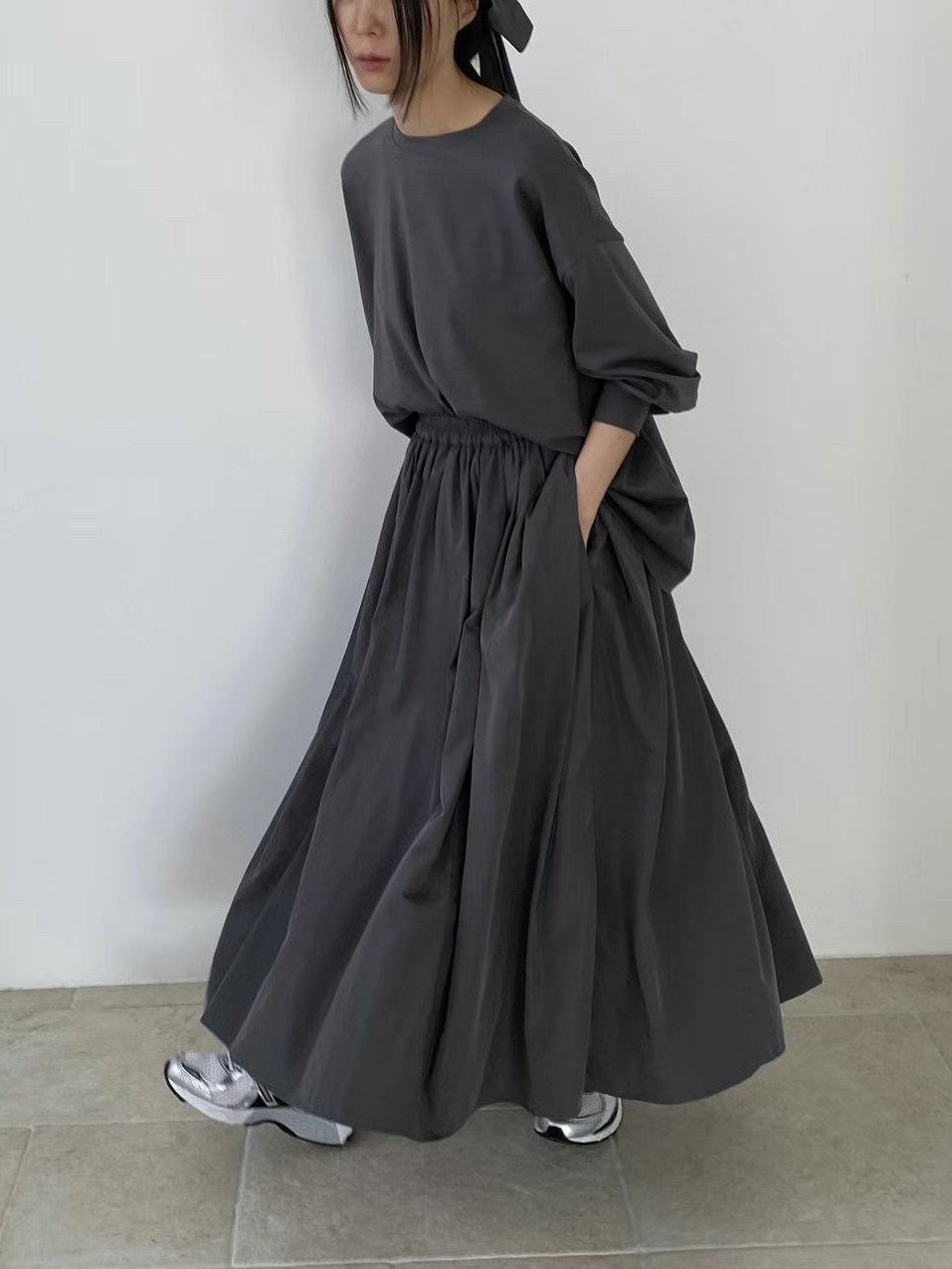 Charcoal Grey Fluid Maxi Skirt
