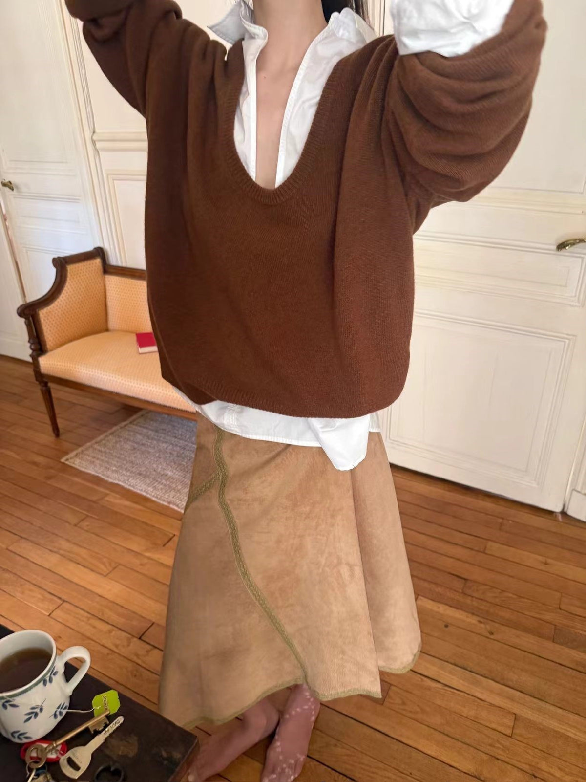 Suede Asymmetric Wrap Skirt