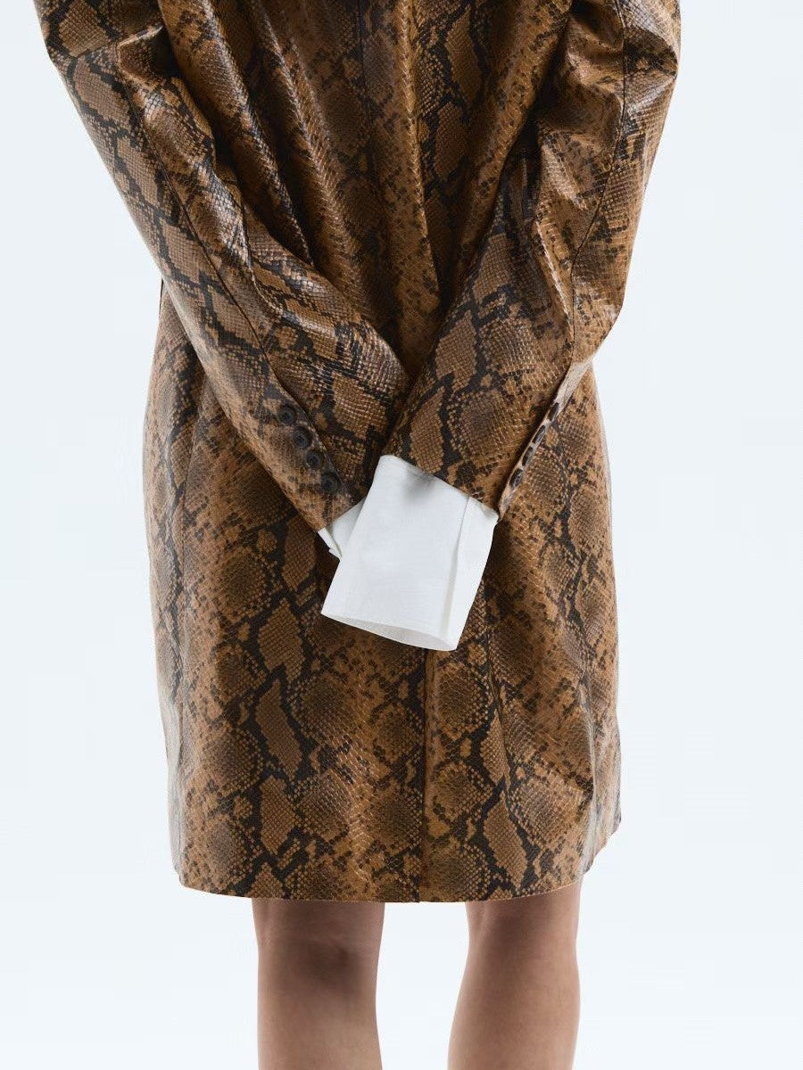 Snake Print Glossy Trench Coat