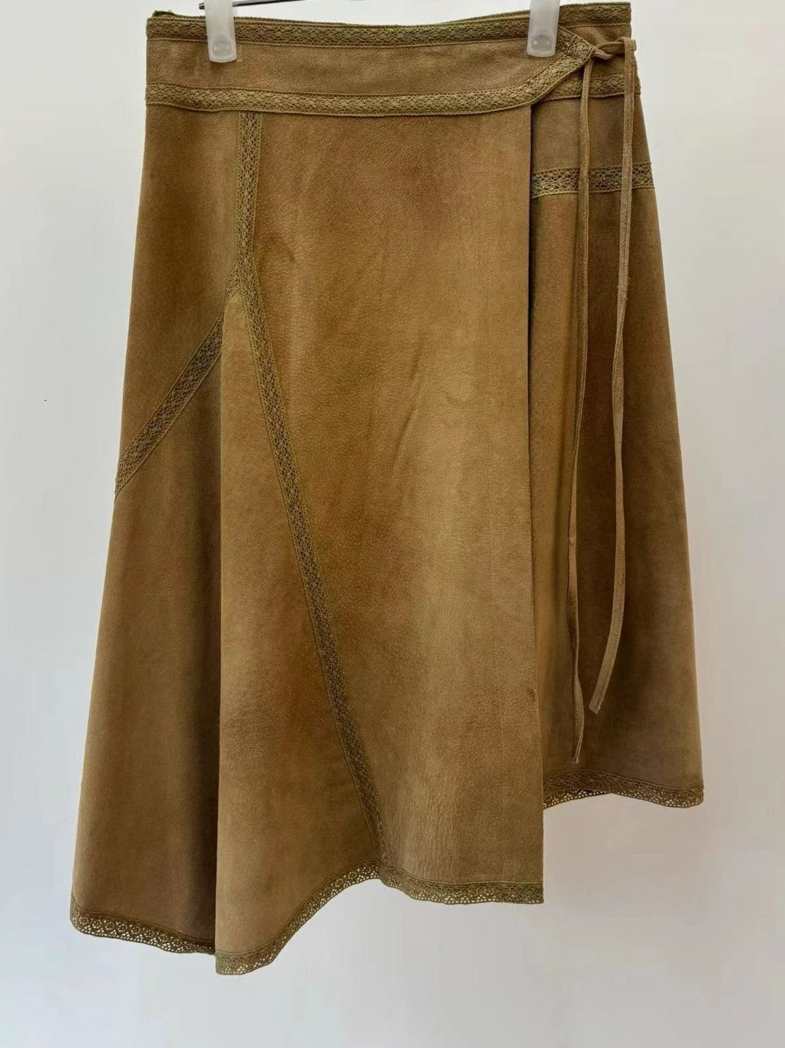 Suede Asymmetric Wrap Skirt