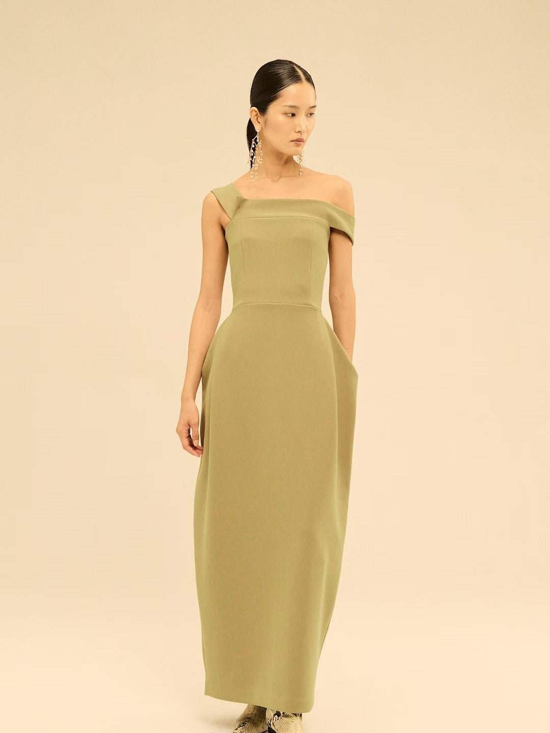 One-Shoulder Strapless Fitted Slit Maxi Dress